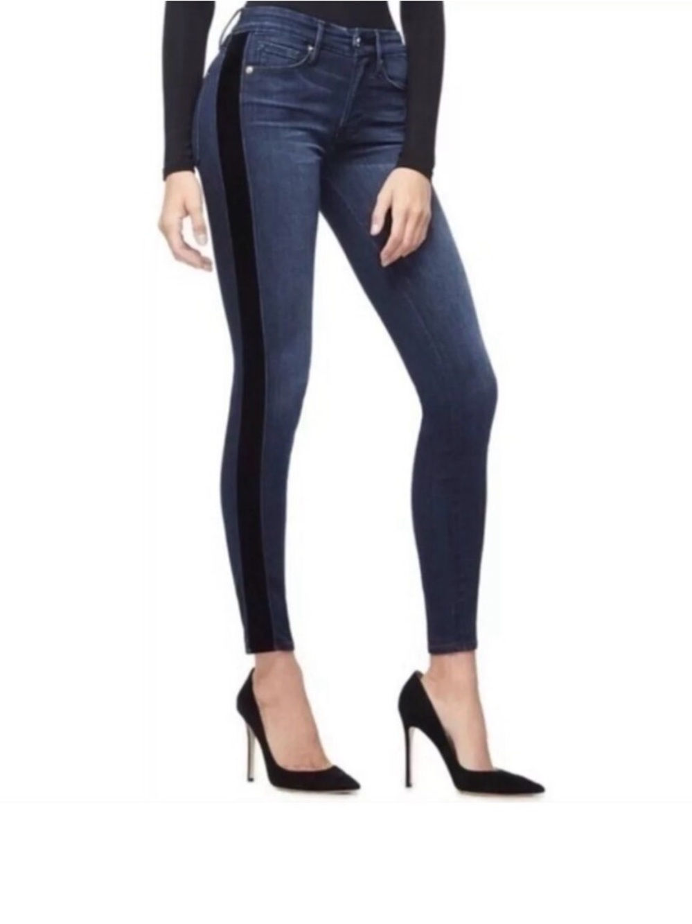 Good American Skinny Jeans with Black Velvet Side Stripe